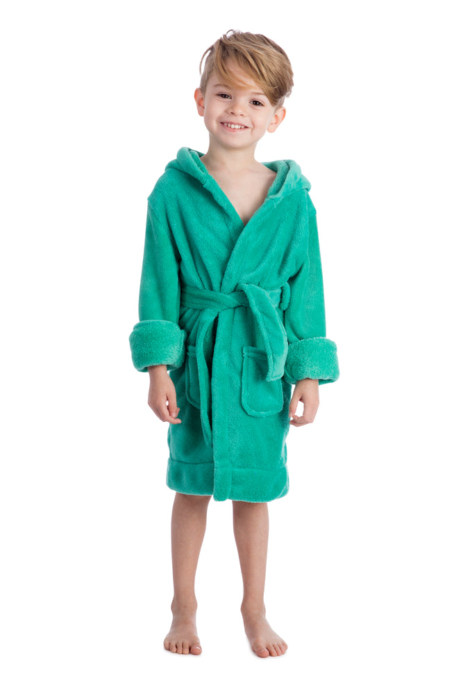 Kids Fleece Hooded Solid Charcoal Bathrobe | Isra International